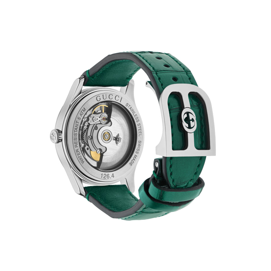 G-Timeless With Bee Motif 38 mm steel case, malachite stone dial with bees, green colored alligator leather strap  YA1264213
