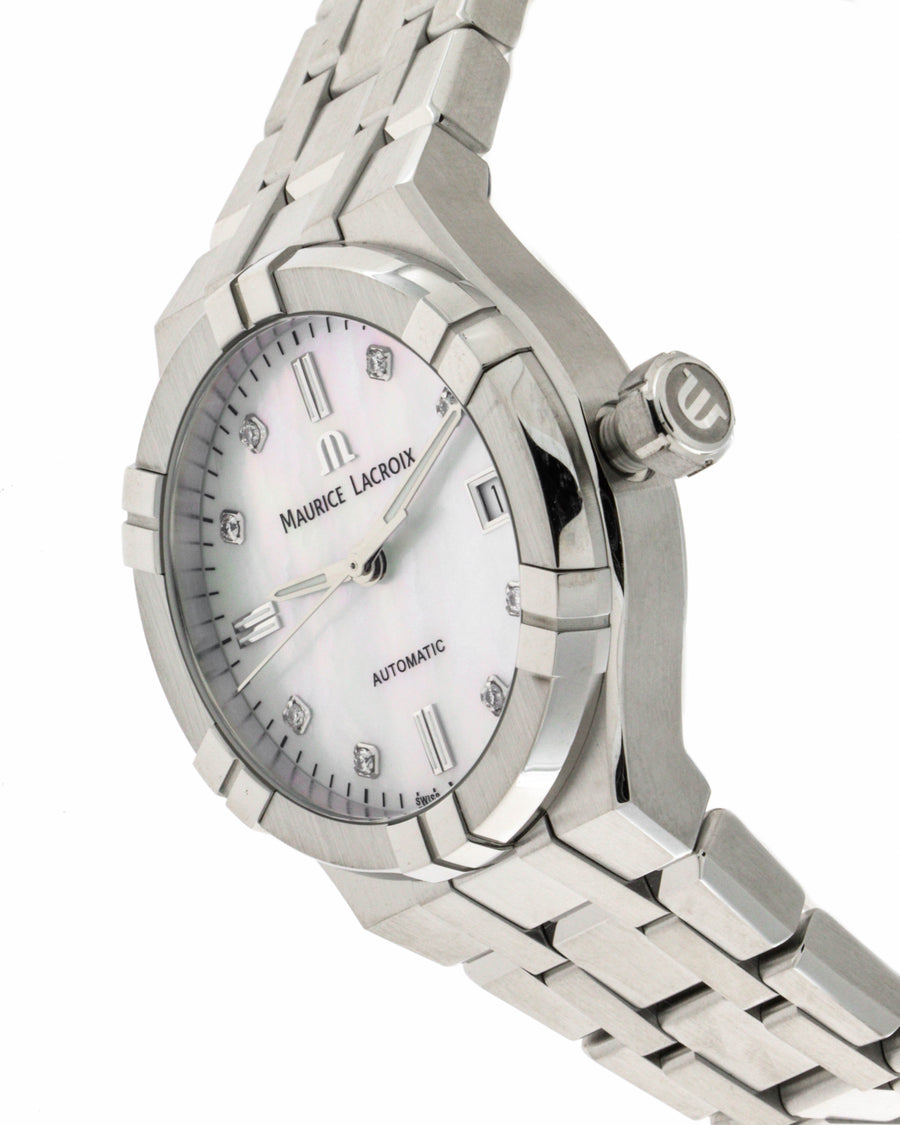 Aikon lady diamond 35mm date, mother of pearl dial, full steel bracelet ai6006 ai6006-ss002-170-1