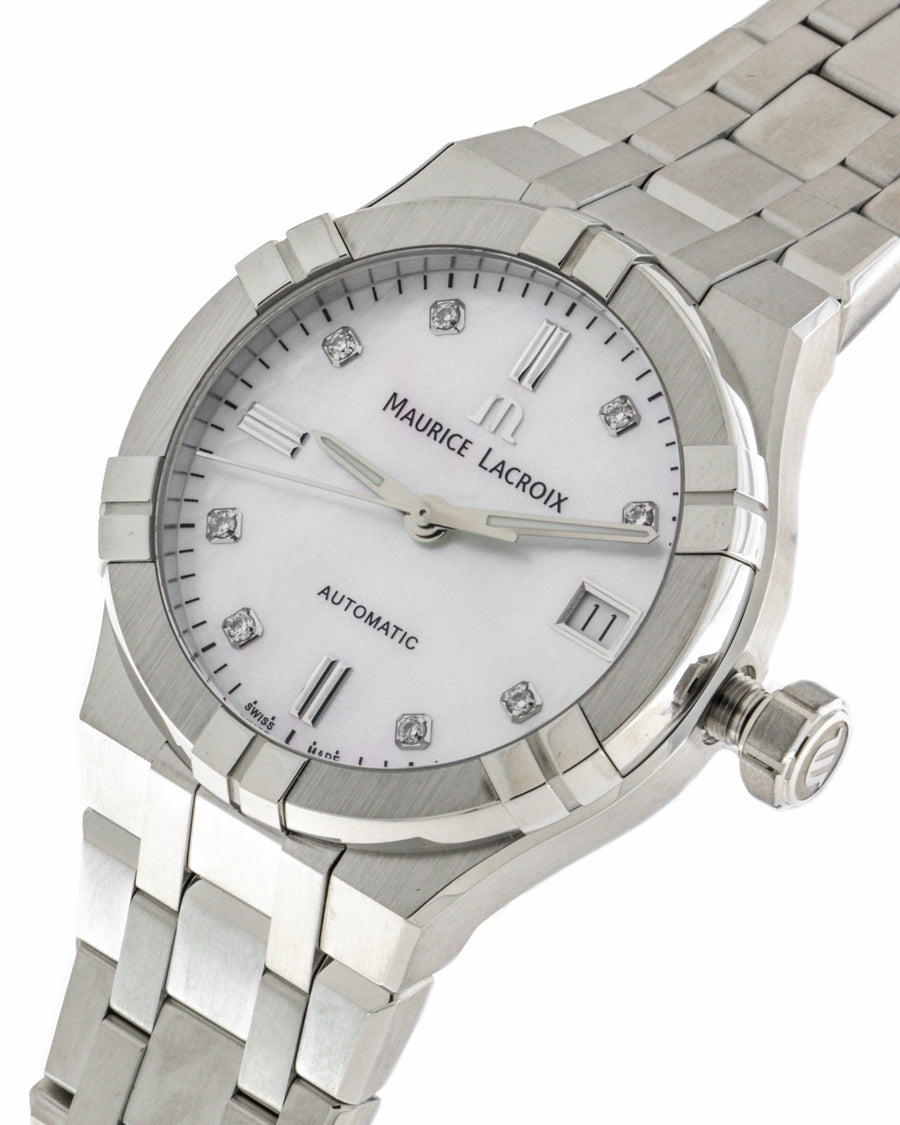 Aikon lady diamond 35mm date, mother of pearl dial, full steel bracelet ai6006 ai6006-ss002-170-1