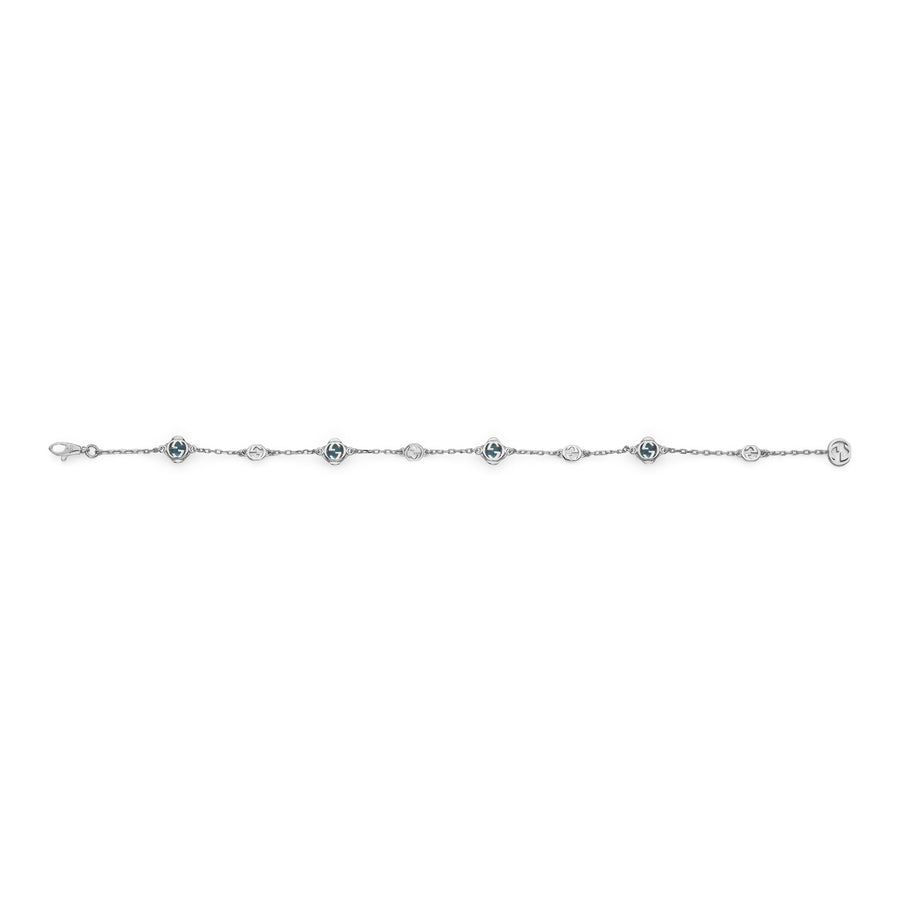 Interlocking G Bracelet in 18kt white gold with topazes and detail YBA662430002