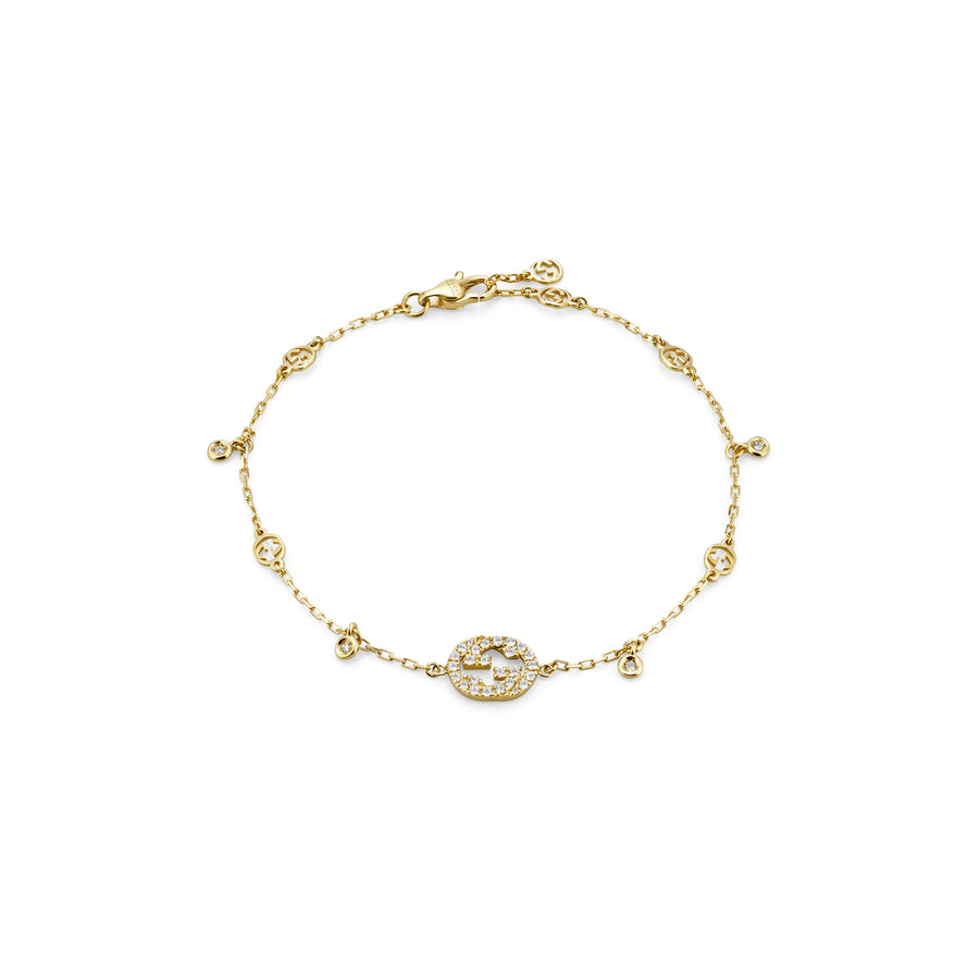 Interlocking G Bracelet in 18kt yellow gold and diamonds YBA729403002