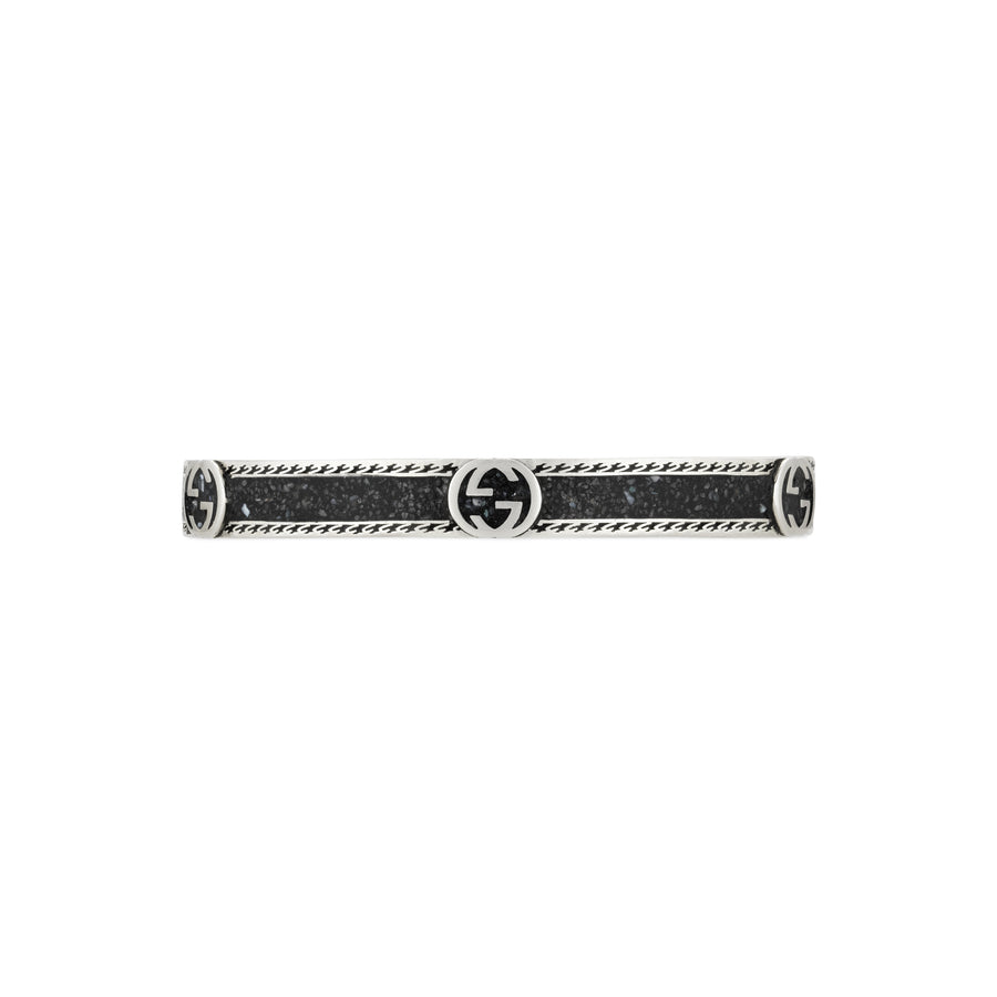 Interlocking G Bracelet in sterling silver and black enamel with detail YBA645570003