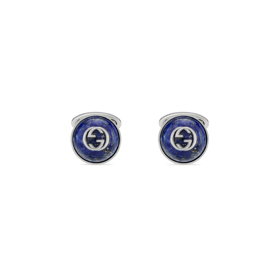 Interlocking G Cufflinks with motif in sterling silver and lapis YBE645589001