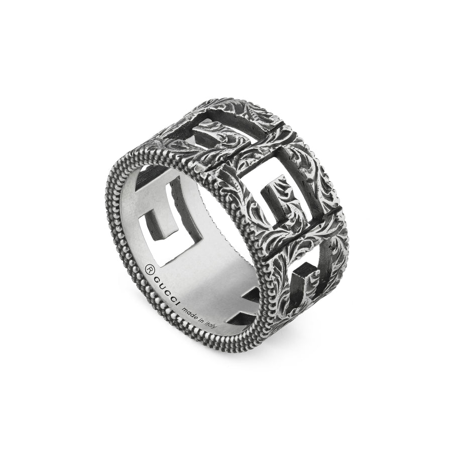 G cube ring in aged sterling silver YBC551918001