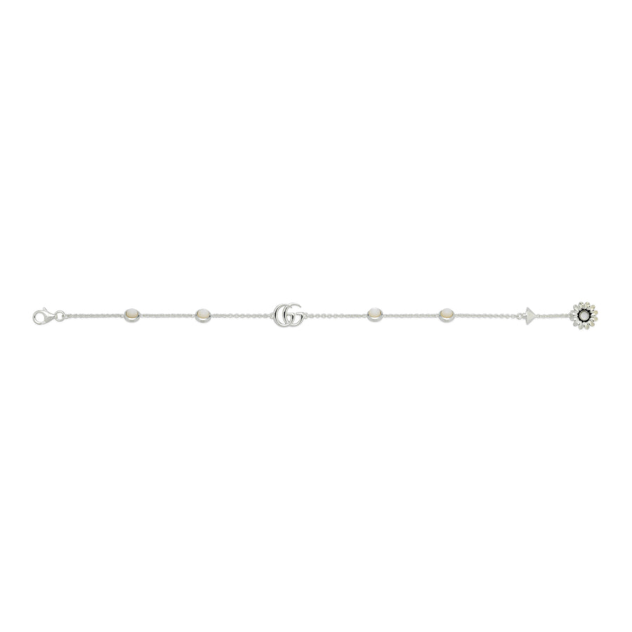 GG Marmont Bracelet in sterling silver and mother of pearl with Double G and flower details  YBA773229001