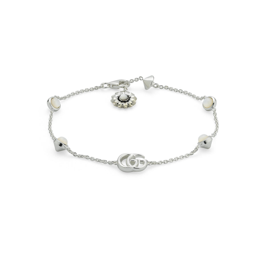 GG Marmont Bracelet in sterling silver and mother of pearl with Double G and flower details  YBA773229001