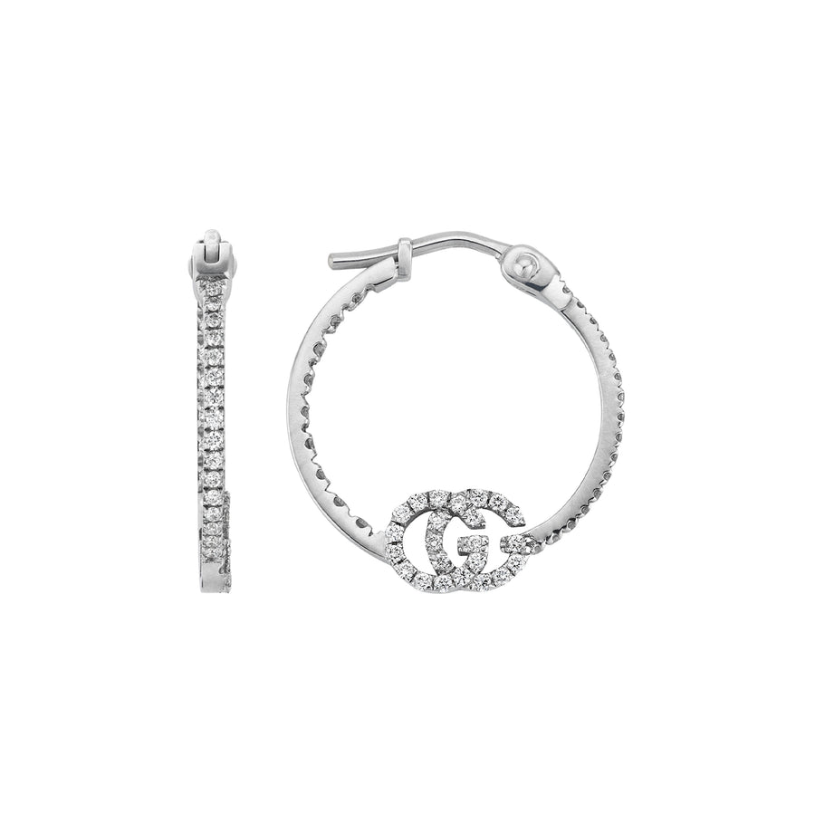 GG Running hoop earrings in 18k white gold and diamonds YBD581982001