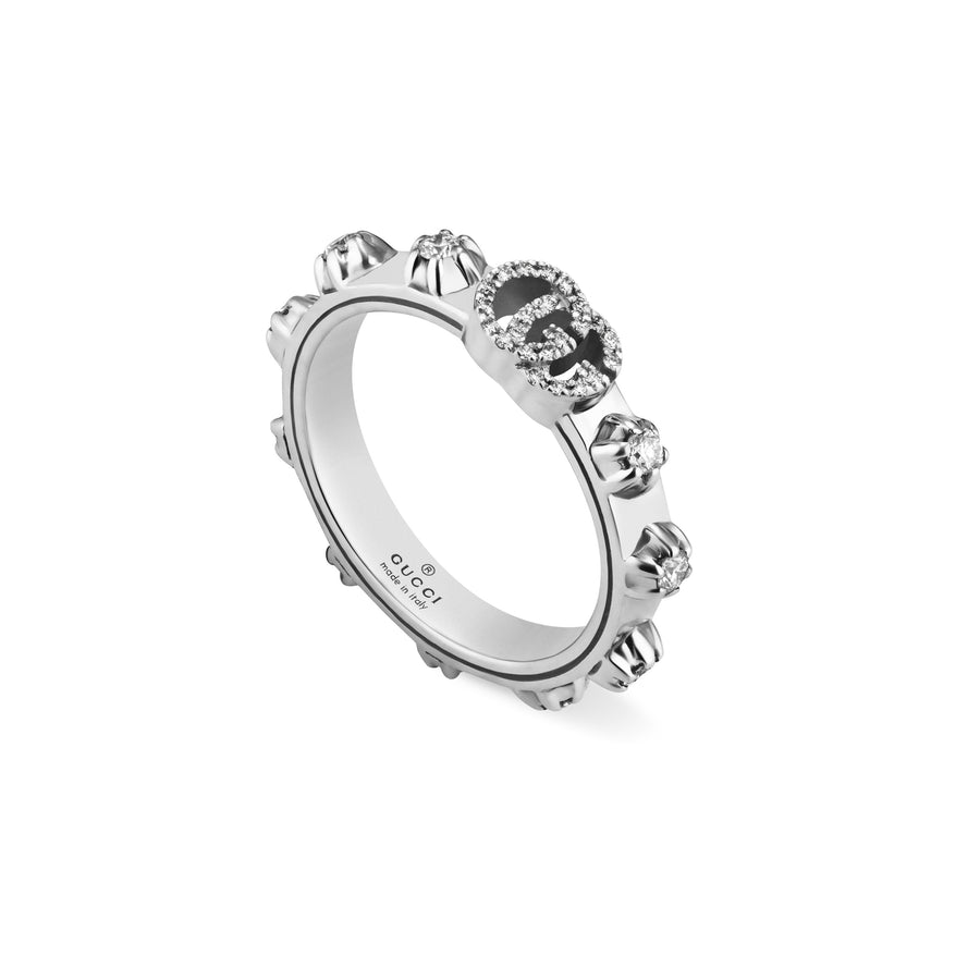 GG Running ring in 18kt white gold and diamonds YBC554303001