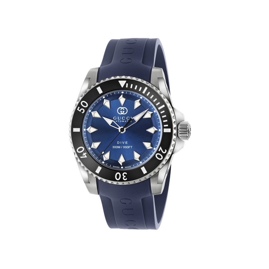 Gucci Dive 40mm stainless steel case, blue dial, ceramic bezel and rubber bracelet YA136359