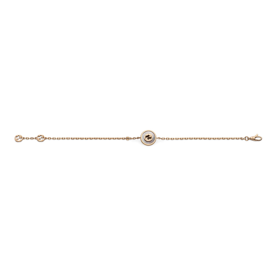 Gucci Interlocking Bracelet in pink gold, mop, diamond, gg pavé YBA786749001