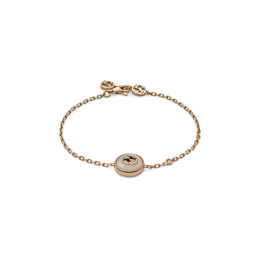 Gucci Interlocking Bracelet in pink gold, mop, diamond, gg pavé YBA786749001