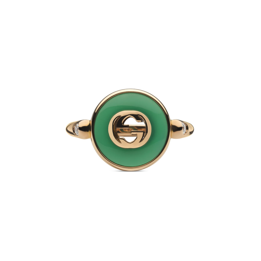 Gucci Interlocking Ring in pink gold, green agate and diamond YBC786547002