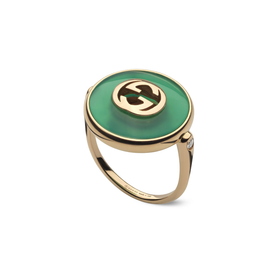 Gucci Interlocking Ring in pink gold, green agate and diamond YBC786604002