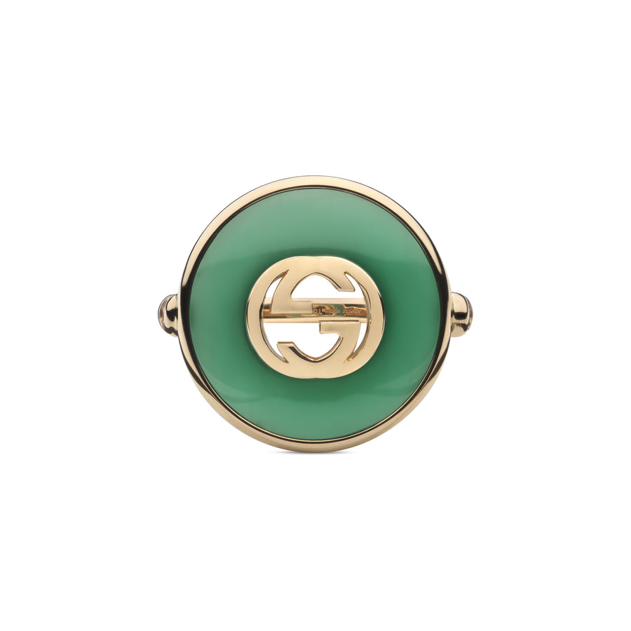 Gucci Interlocking Ring in pink gold, green agate and diamond YBC786604002