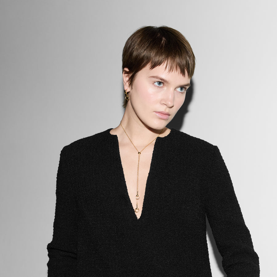 Horsebit Lariat necklace with Horsebit details in yellow gold_60cm YBB795850001