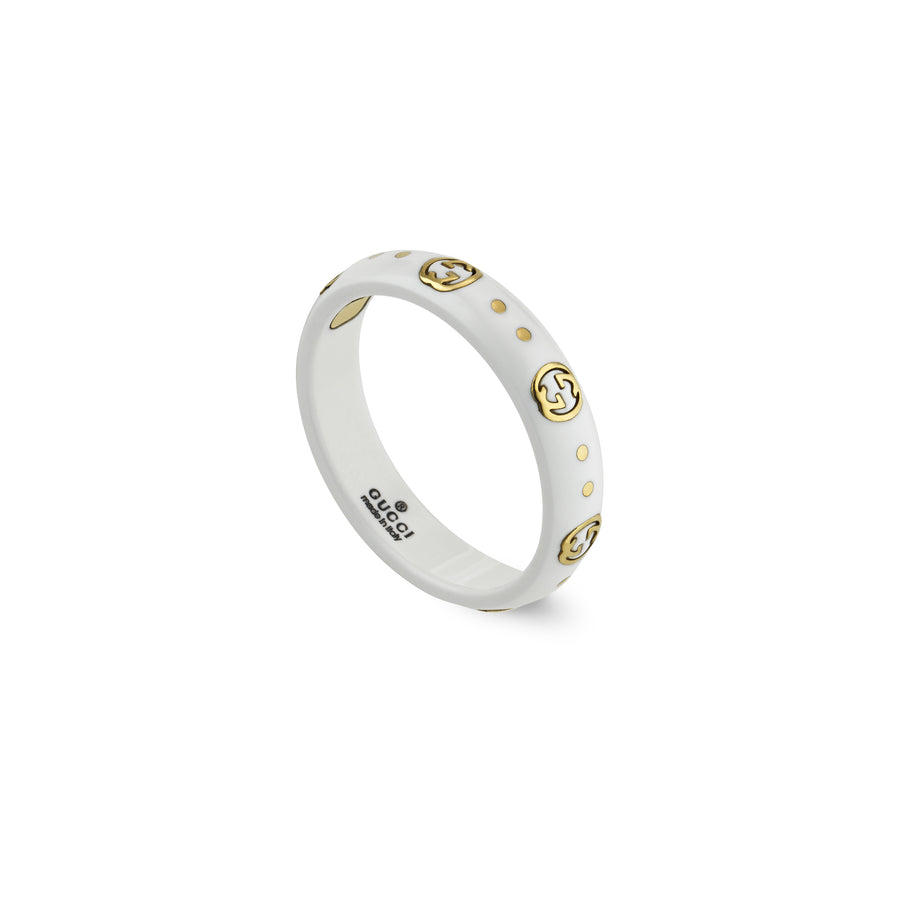 Icon ring with GG details in 18kt yellow gold and zirconia_width 4 mm YBC679262002