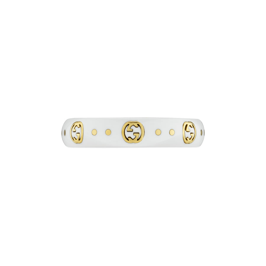 Icon ring with GG details in 18kt yellow gold and zirconia_width 4 mm YBC679262002