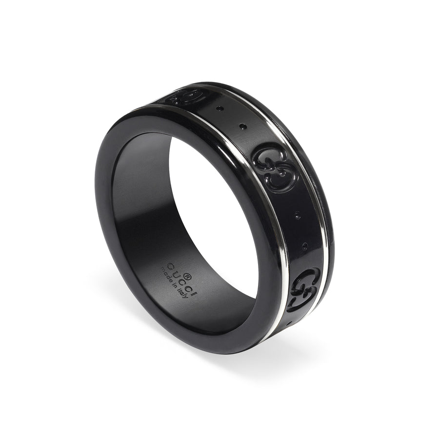 Icon thin band in 18kt white gold and black synthetic corundum YBC225985001