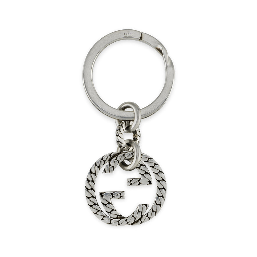 Interlocking G Key ring in sterling silver with details YBF678644001