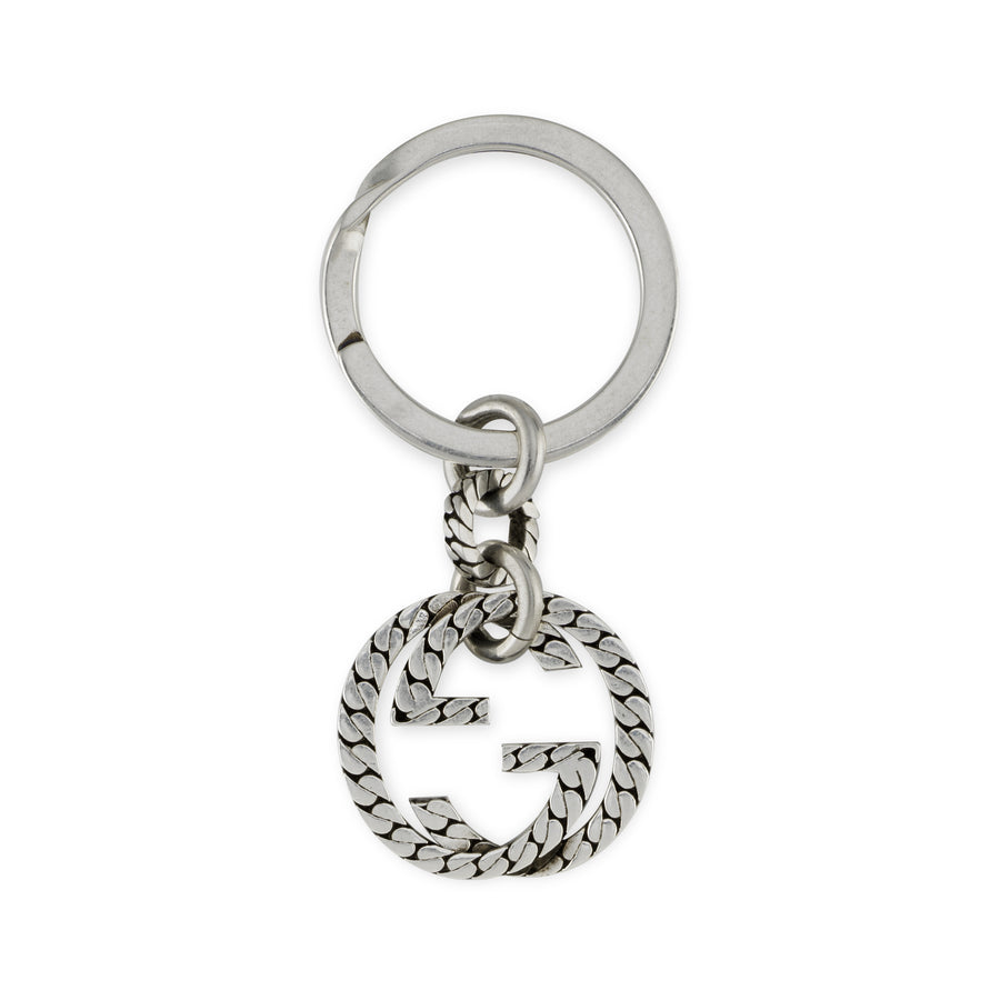 Interlocking G Key ring in sterling silver with details YBF678644001