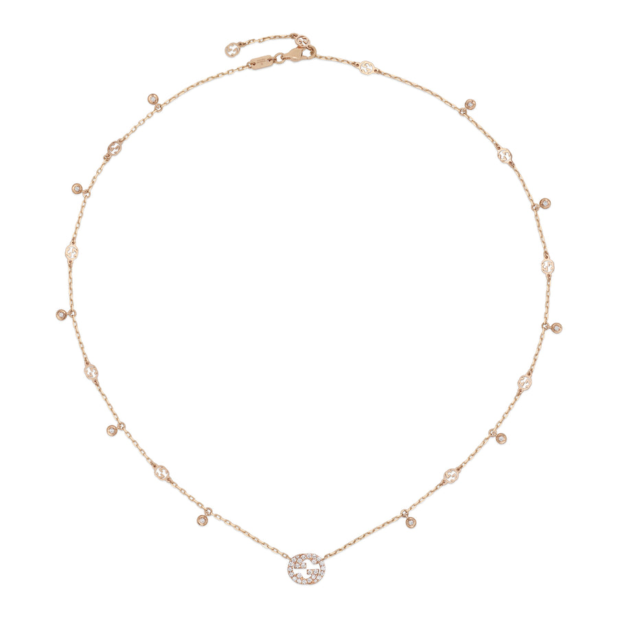 Interlocking G Necklace in 18kt pink gold and diamonds YBB729402001