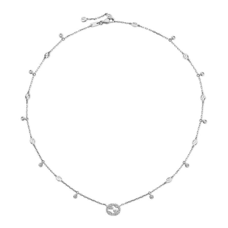 Interlocking G Necklace in 18kt white gold and diamonds YBB729402003