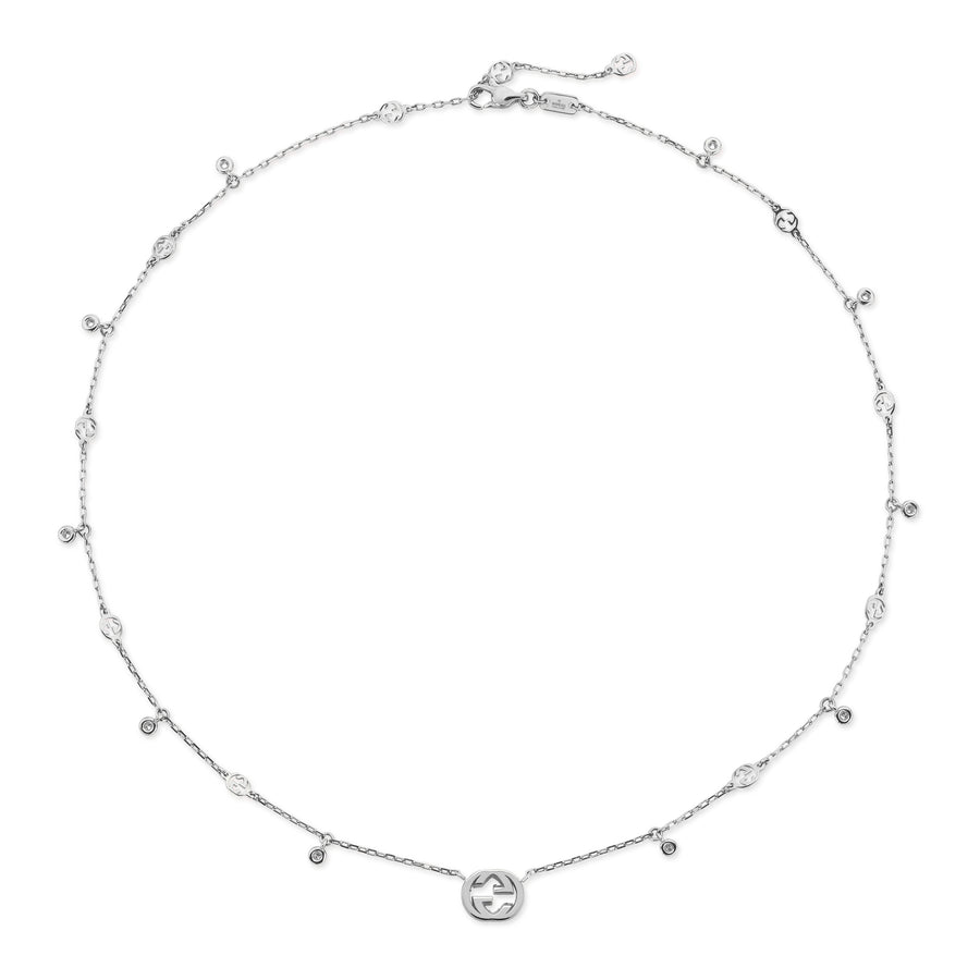 Interlocking G Necklace in 18kt white gold and diamonds YBB729402003