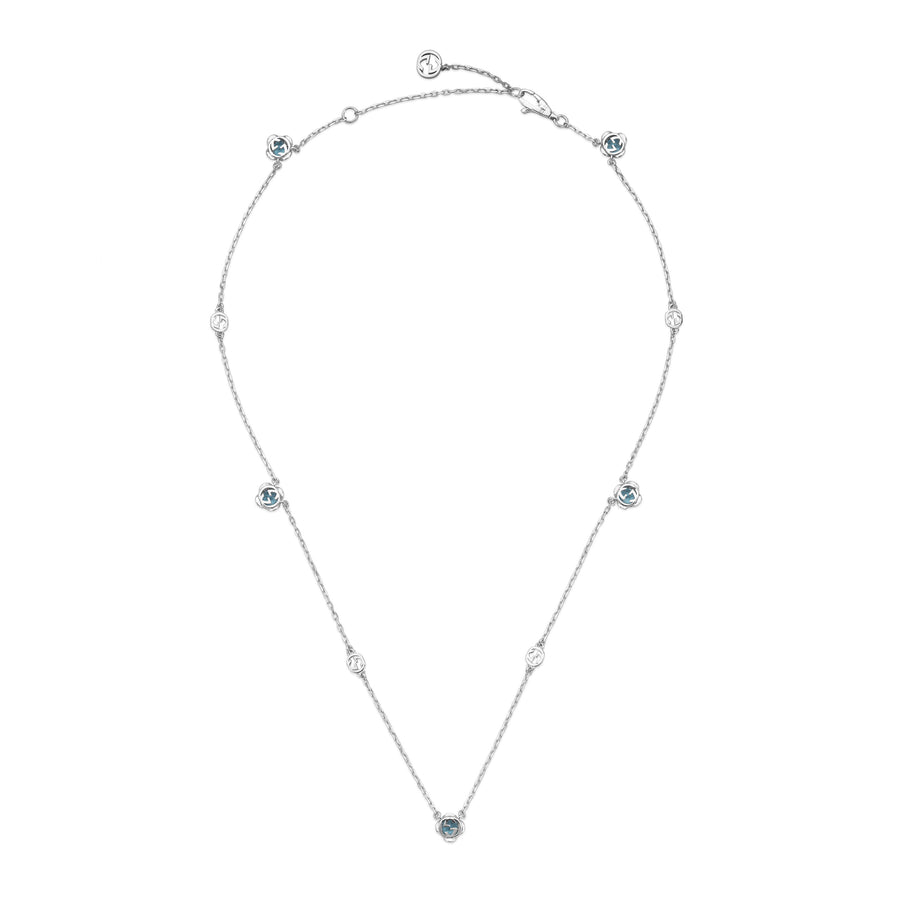 Interlocking G Necklace in 18kt white gold with topazes and detail YBB662429002