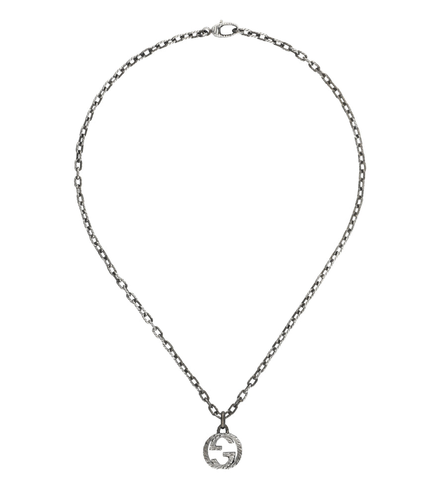 Interlocking G Necklace with pendant in aged sterling silver YBB455307001