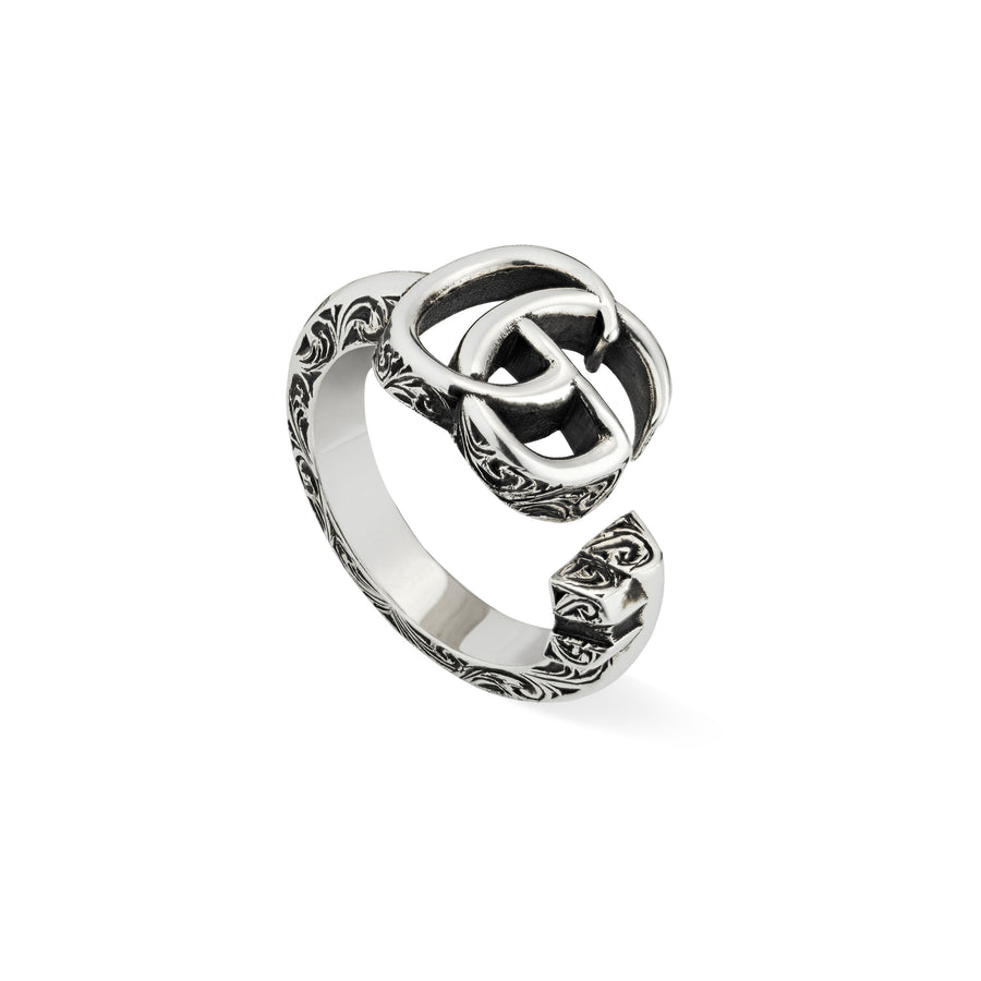 GG Marmont Ring in aged sterling silver with Double G detail YBC627760001