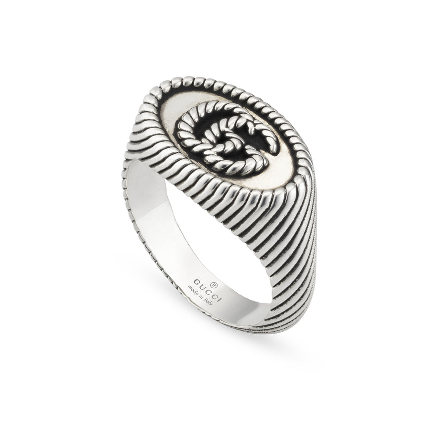 Ring in aged sterling silver with Double G detail YBC631746001