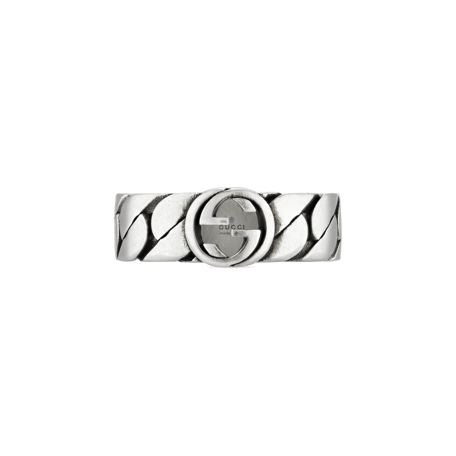 Interlocking G Ring in sterling silver and black enamel with detail_large YBC678656001