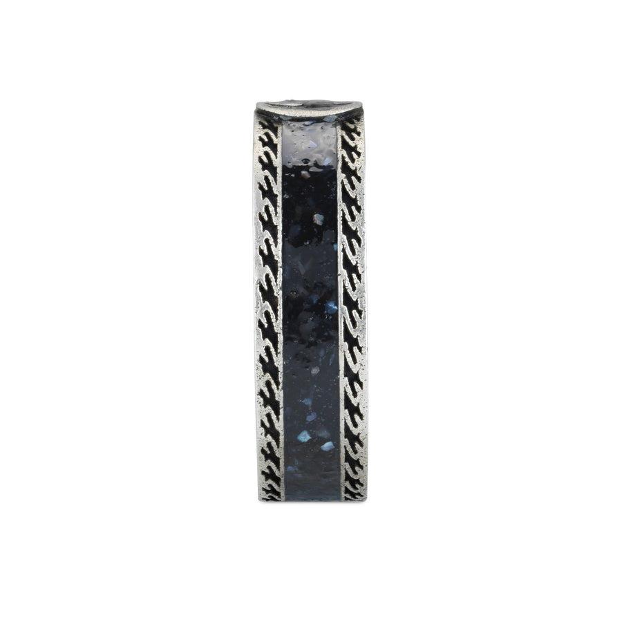 Interlocking G Ring in sterling silver and black enamel with detail YBC645573002