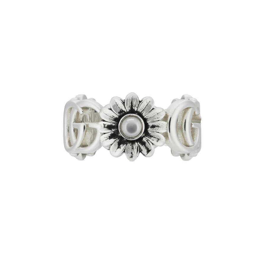 GG Marmont Ring in sterling silver and mother of pearl with Double G and flower details  YBC527394003