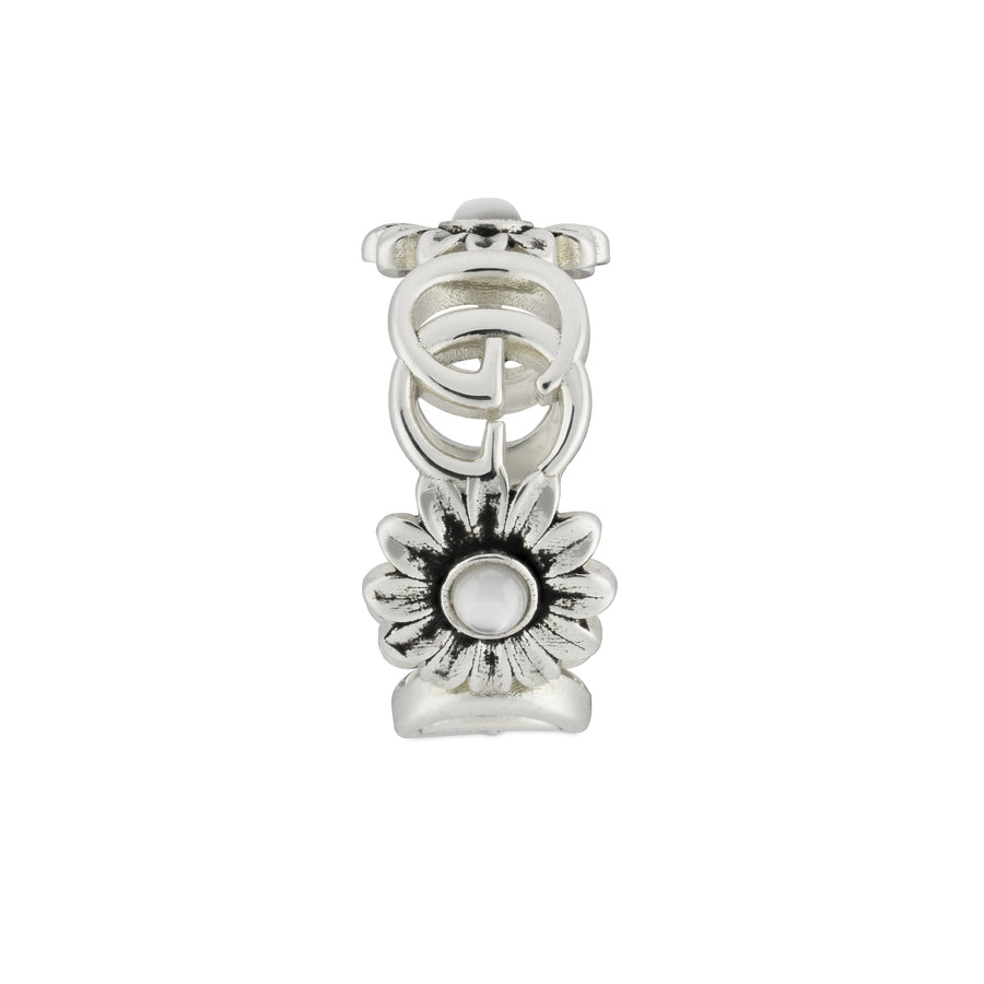 GG Marmont Ring in sterling silver and mother of pearl with Double G and flower details  YBC527394003