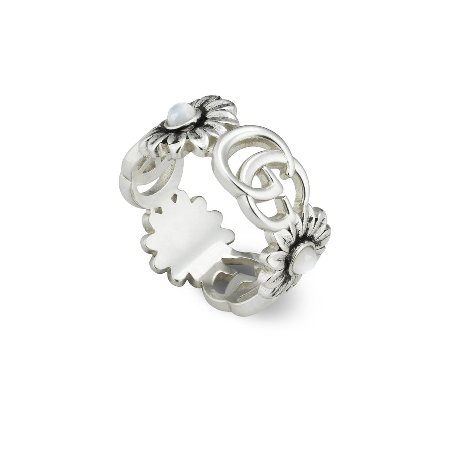 GG Marmont Ring in sterling silver and mother of pearl with Double G and flower details  YBC527394003