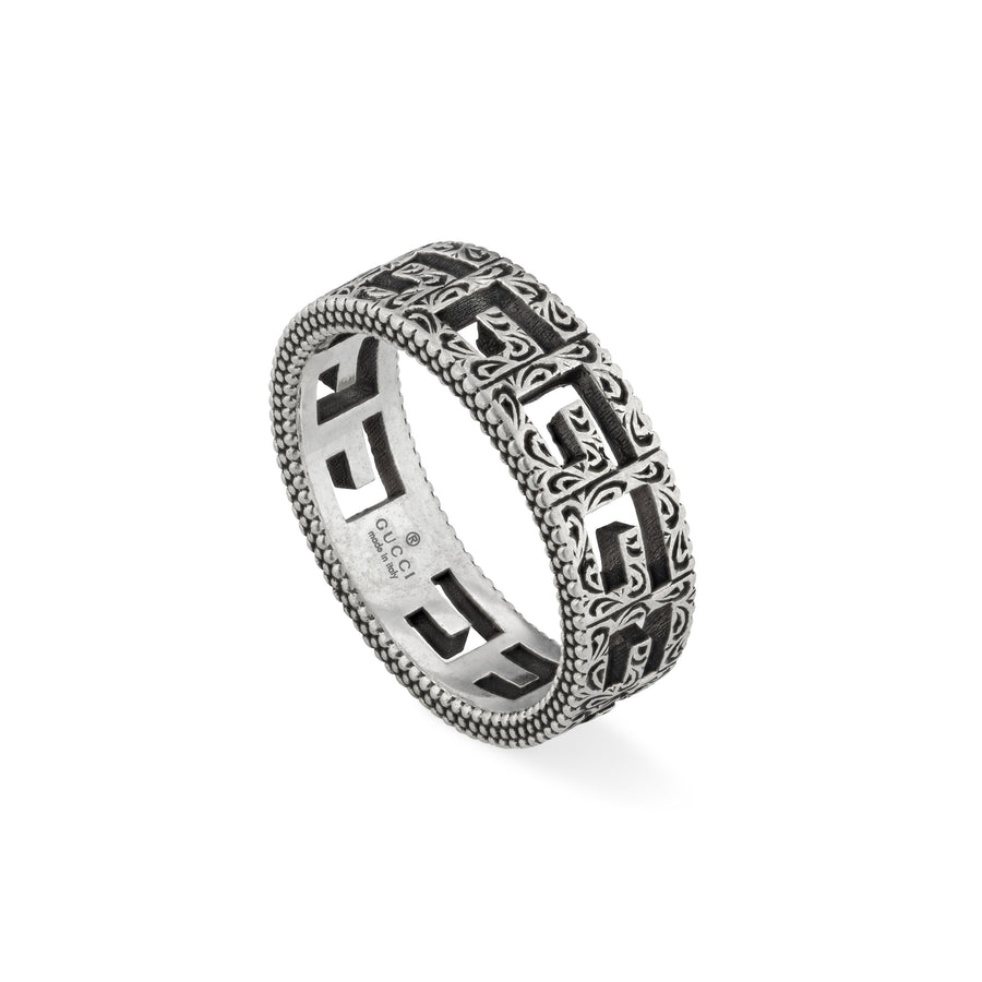 Ring with G motif in aged sterling silver  YBC576993001