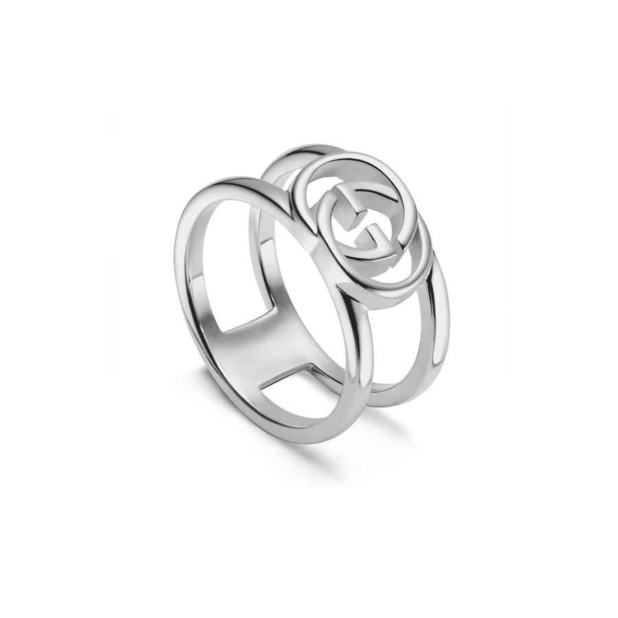 Interlocking G Ring with motif in sterling silver YBC295716001