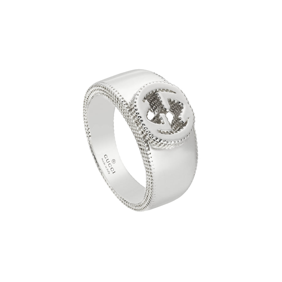 Interlocking G Ring with motif in sterling silver YBC479228001