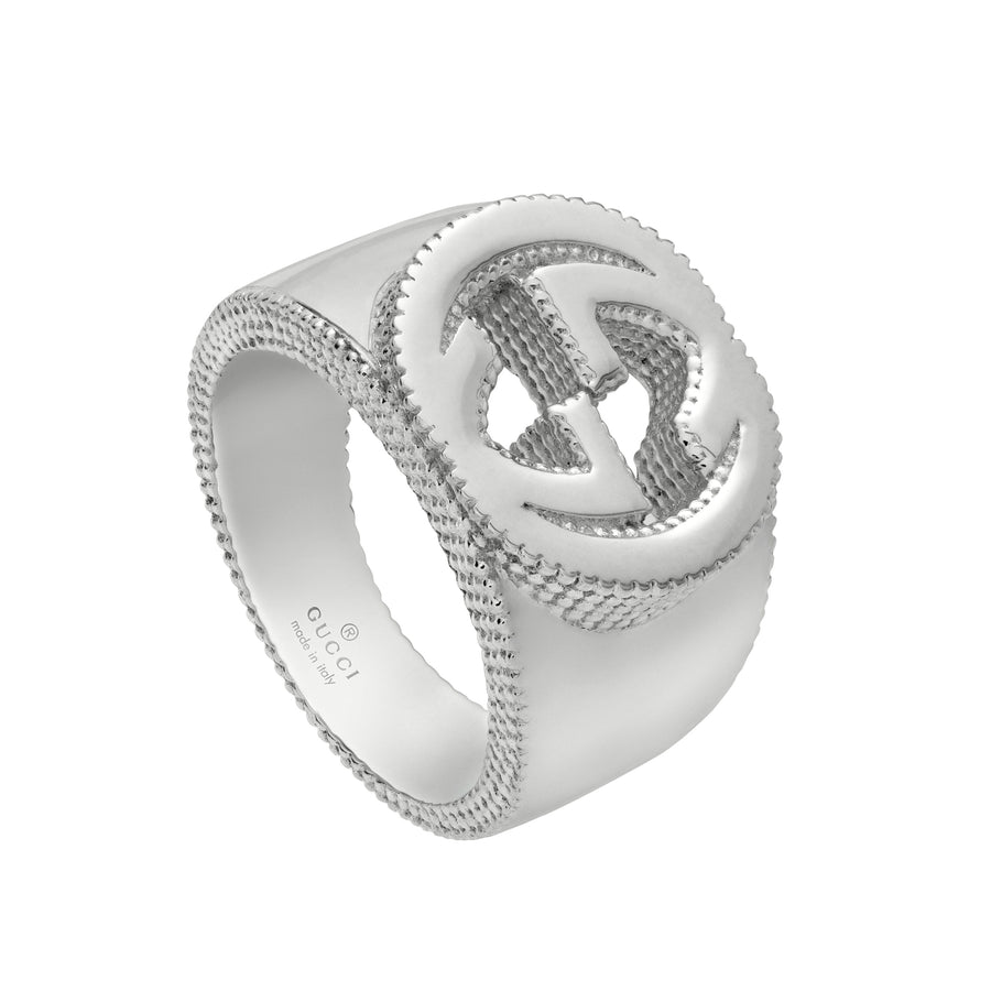 Interlocking G Ring with motif in sterling silver YBC479229001