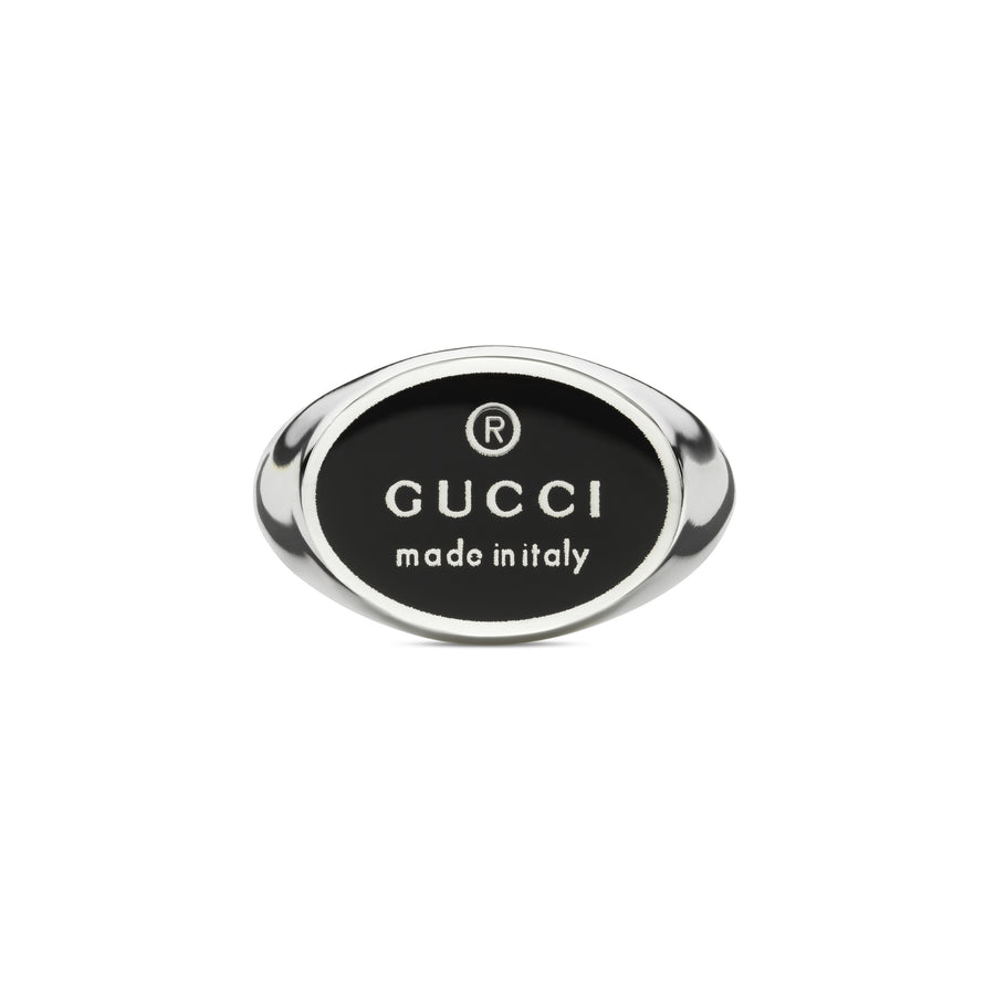 Trademark Chevalier ring  in sterling silver with black enameled oval tag YBC797143001