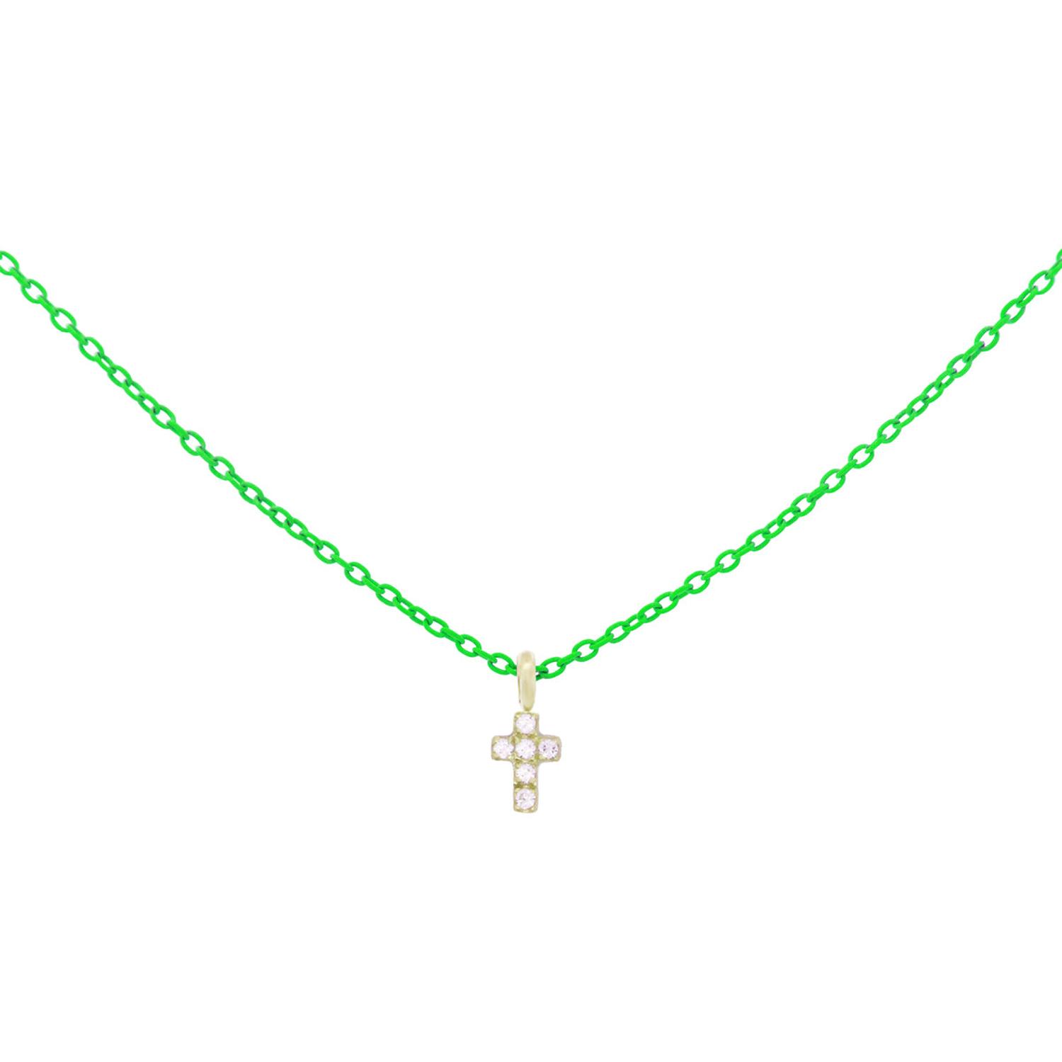 RUE DES MILLE - 18KGRDV08 - Girocollo croce verde fluo e Diamanti Lab Grown - ORO18KT