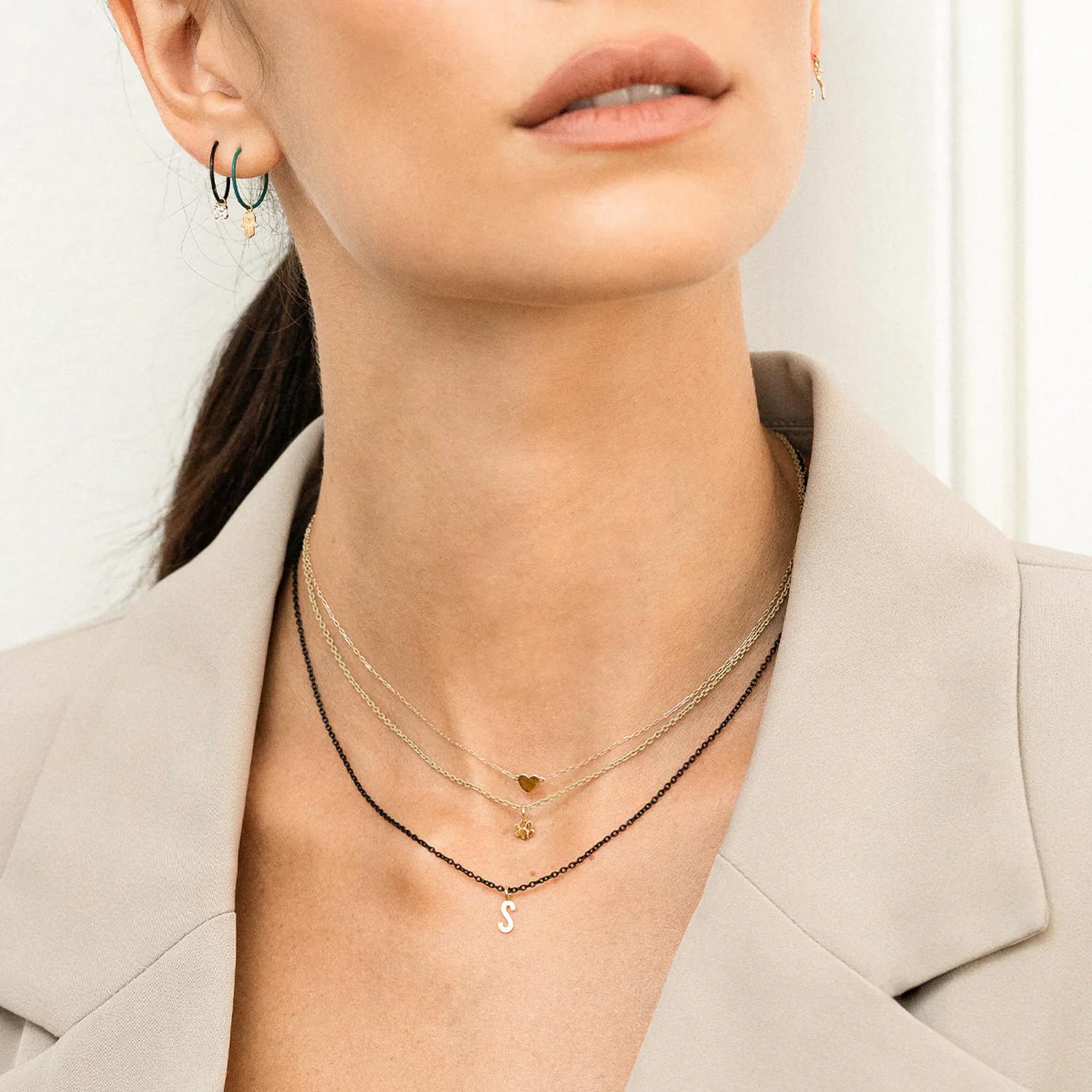 RUE DES MILLE - 18KGRVK8INIZR - Girocollo lettera nero - ORO18KT R