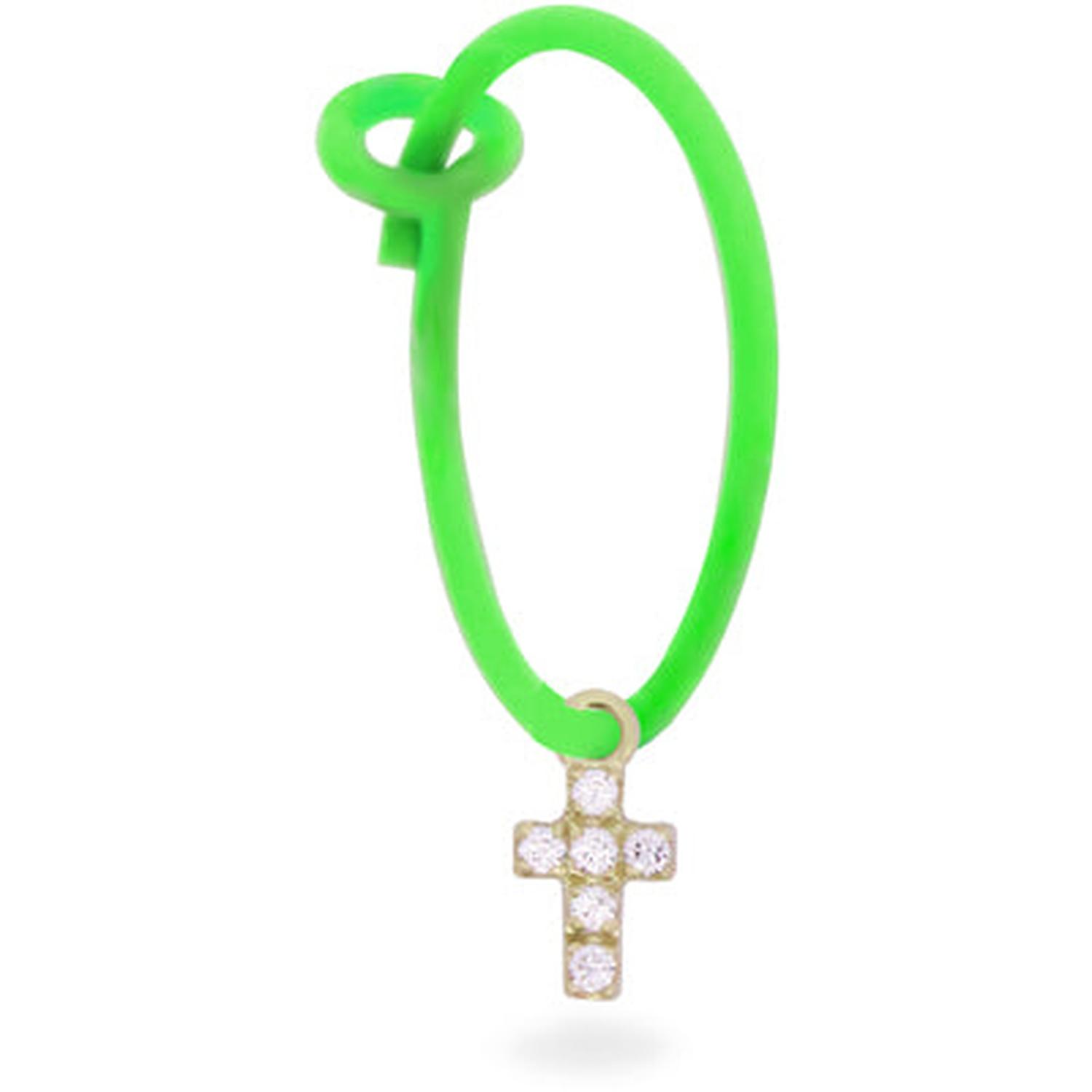Rue Des Mille - 18KORDV08 - Mono-orecchino croce hoop Verde Fluo e Diamanti Lab Grown - ORO18KT