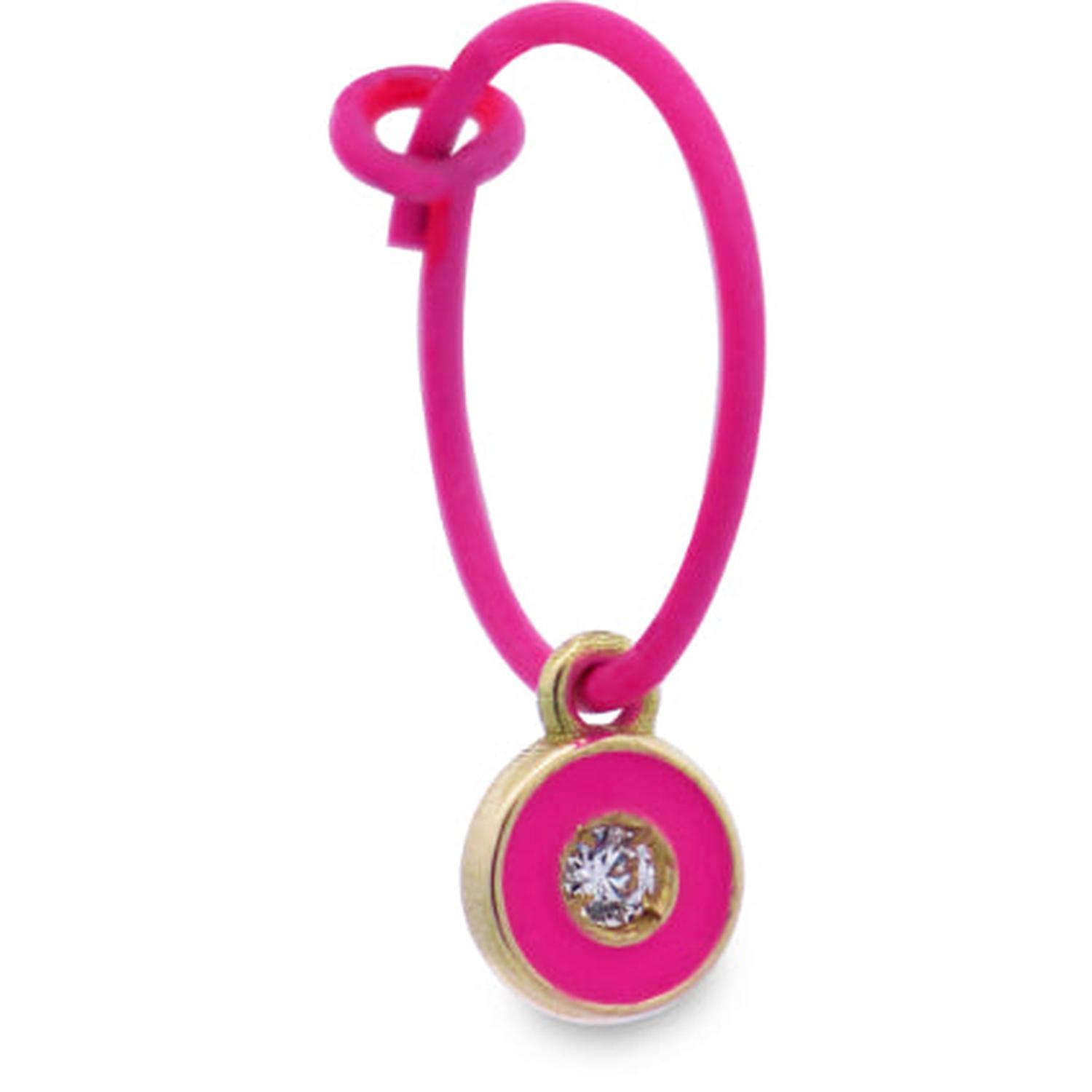 Rue Des Mille - 18KORDV09 - Mono-orecchino Diamond DOT hoop fucsia Fluo e Diamante Lab Grown - ORO18KT