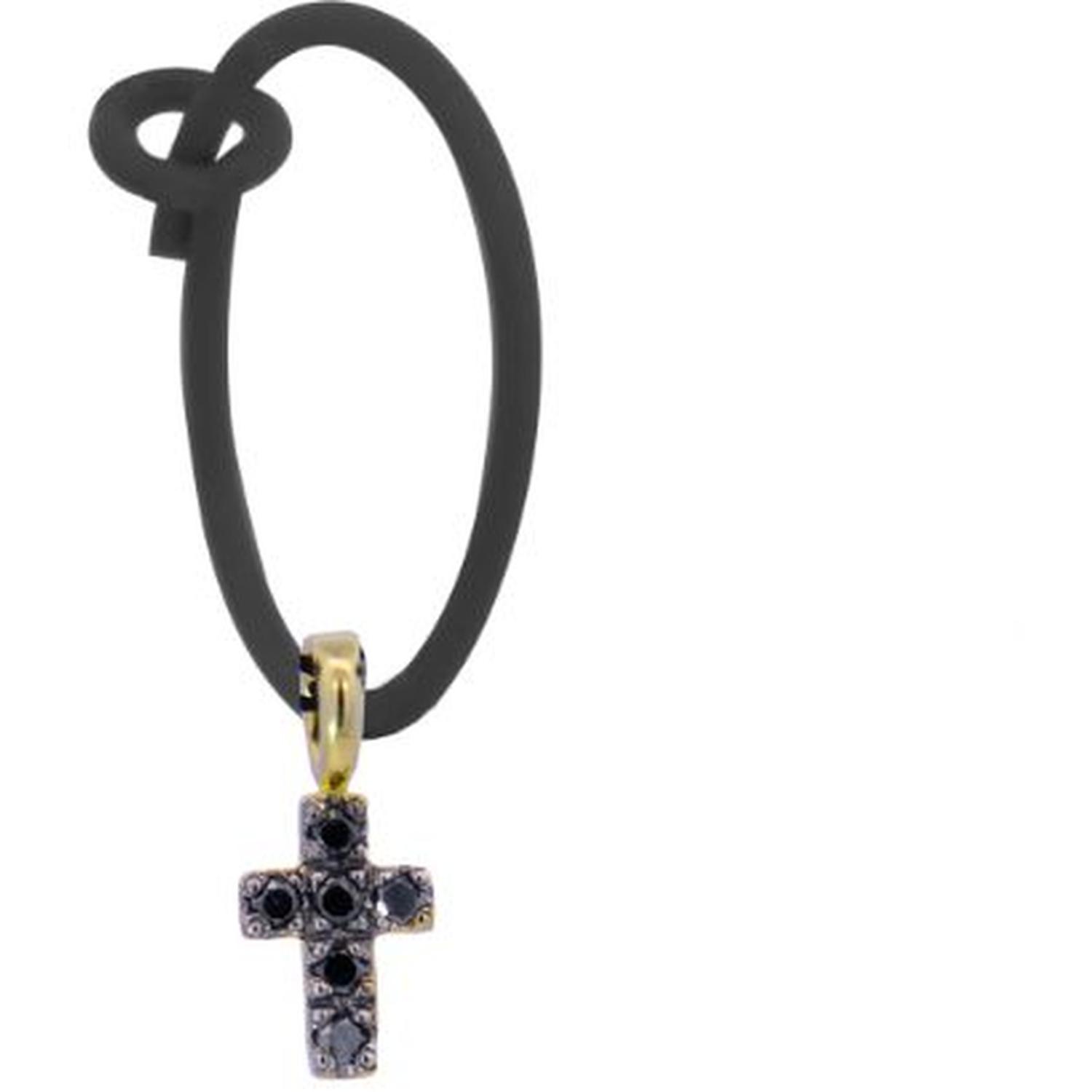 Rue Des Mille - 18KORDV12 - Mono-orecchino croce black Cross e hoop nero e diamanti neri - ORO18KT
