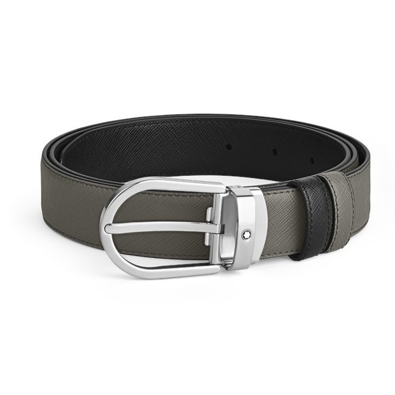 MONT BLANC - 220019 - Cintura Montblanc in Pelle Reversibile Grigio Medio/Nero con Fibbia a Ferro di Cavallo 30 mm