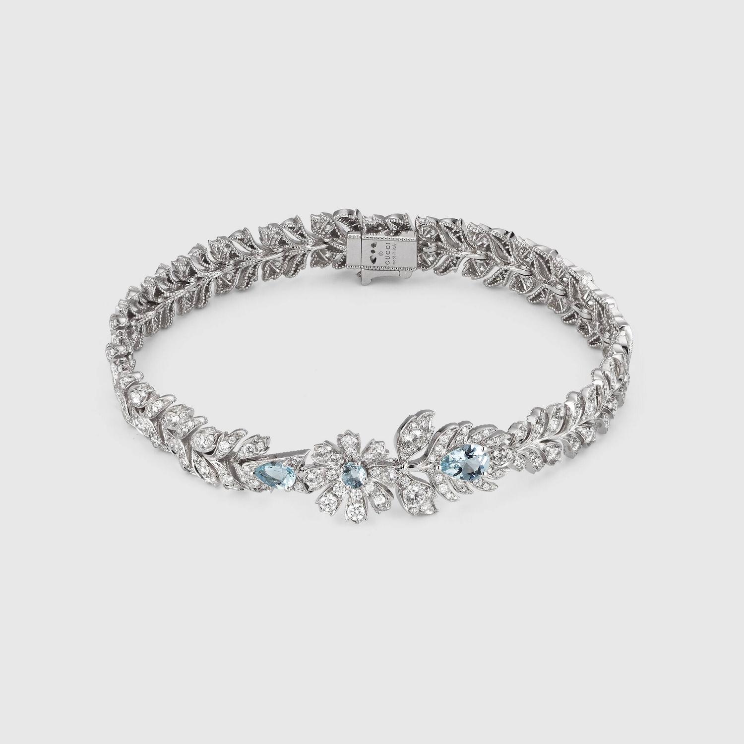 Gucci - YBA679162001 - BRACCIALE GUCCI FLORA IN ORO BIANCO CON ACQUAMARINA