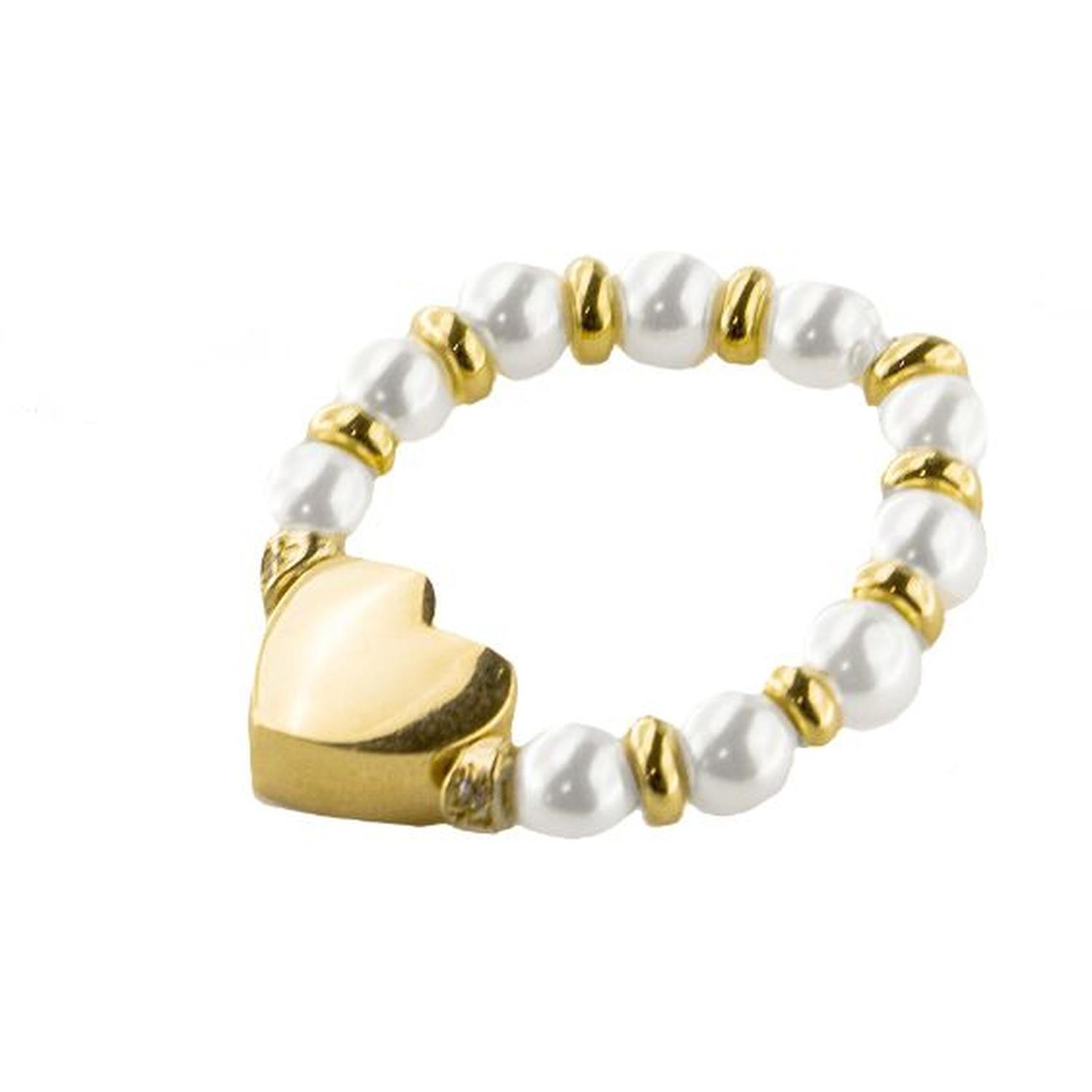 Rue Des Mille - Donna - ANZ012M3PEAU - Anello elastico perle e cuore centrale - STARBALL