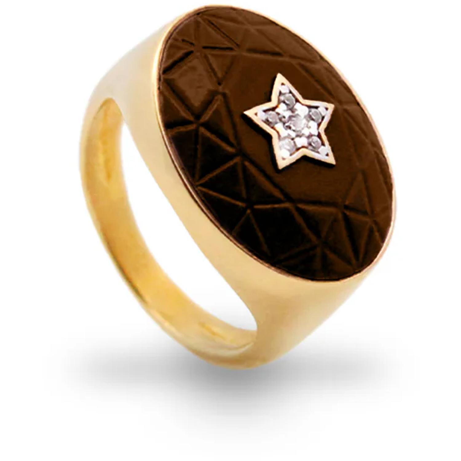 Rue Des Mille - ANZ025M3OVMAU - Anello oval choco e stella - BON BON